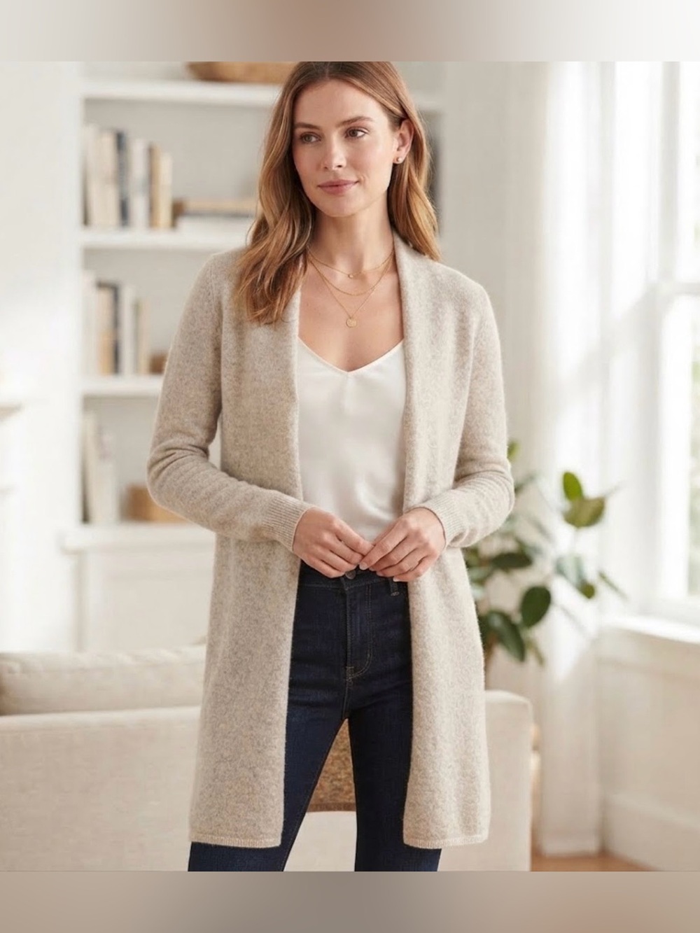 Minnie Rose gray  Open-Front Long Cardigan size XS cashmere